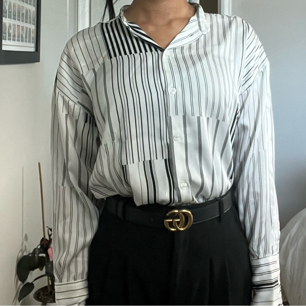 Zara Oversized black and white, striped, button-up shirt